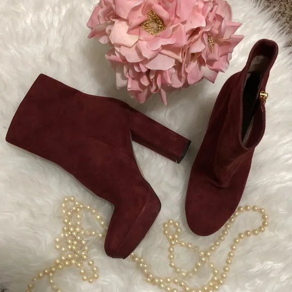 • MICHAEL KORS • Burgundy Suede Platform Ankle Boots • FRENCHIE - Picture 6 of 16